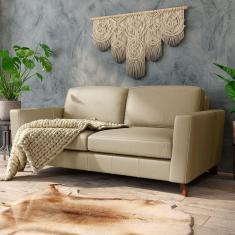 Sofá Sala De Estar Living 3 Lugares 260cm Presley Pés Madeira Couro Bege G52 - Gran Belo