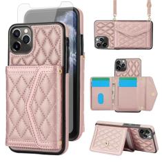 Asuwish Capa de celular para iPhone 11 Pro Max 6,5 com protetor de tela de vidro temperado com bloqueio de RFID, suporte de cartão de crédito, alça transversal para iPhone11 11pro Promax i XI Plus
