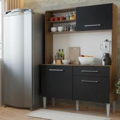 Armário de Cozinha Compacta 120cm Rustic/Preto Life Madesa, Rustic/Pre