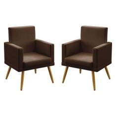 Kit 2 Poltronas Decorativas Estofadas Nina Com Rodapé Para Sala de Est