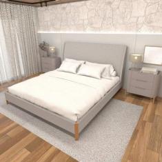Cama King com Cabeceira Estofada e 2 Mesas com Gavetas MDF - Casa Lar 