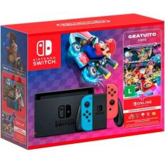 Console Nintendo Switch V2 com 1 Controle Joy-Con vermelho e Azul + Ma