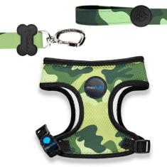 Peitoral Mesh Para Cães MeuAuAu Com Guia, Camuflado, PP