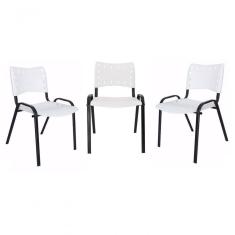 Kit 3 Cadeiras Iso Para Escola Escritório Comércio Branca Base Preta