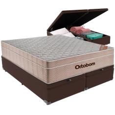 Cama Box Baú Marrom e Colchão Airtech  Molas Ensacadas Queen Ortobom
