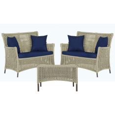 2 Sofá Área e Mesa Igapó Alumínio Pintura Marrom Corda Náutica Estofado Impermeável Almofada 10 Trama