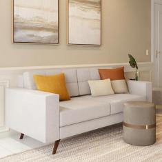 Sofá 2 Lugares Pé Palito Happy Linho Cotton Cru - Mobly