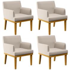 Kit 04 Poltronas Decorativas Para Sala de Estar Beatriz W01 Linho Cru 