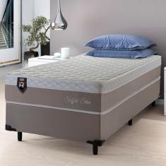 Conjunto Cama Box Solteiro Sheffield 88x188x65 Bege c/ Molas Ensacadas