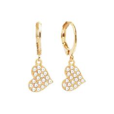 Brinco De Argolinha Coração Strass Folheado A Ouro 18K