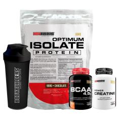 Kit Optimum Isolate Whey Protein 900g + Bcaa 100g + Creatina 100g + Coqueteleira - Bodybuilders-Unissex