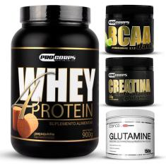 Kit Whey 4 Protein 900g + Bcaa + Creatina + Glutamina-Unissex