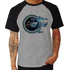 Camiseta Raglan Signo Libra Astrologia - Foca na Moda, Cinza, Preto, G
