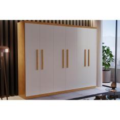 Guarda Roupa Solteiro Espanha 6 Portas de Bater 2 Gavetas MDF Naturale-Off White Rufato