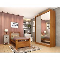 Guarda Roupa Solteiro Roma 2 Portas de Correr 2 Gavetas MDP com Espelho Cinamomo Tcil Móveis