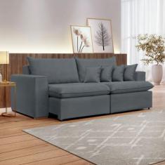 Sofá Retrátil 3 Lugares Veludo Cinza Barcelona 200cm Yescasa