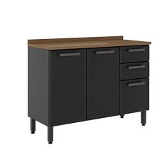 Balcão De Cozinha Com Tampo de Aço 3 Portas 2 Gaveta Grafite