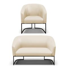 Sofá Namoradeira E Poltrona Base Industrial Preto Stella Corino Bege D03 - D`rossi