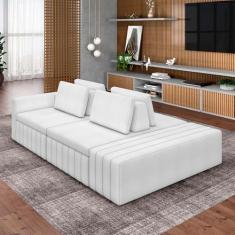 Sofá Ilha com Encosto e Almofadas Móveis Olimpo 265cm Modulado Bouclê Branco G45 - Gran Belo