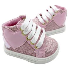 Tênis Sapatinho Para Bebês Infantil Cano Alto Love Glitter Rosa, 22
