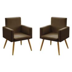 Kit 2 Poltronas Nina Decorativa Pés Palito Aradecor,  Sued Marrom