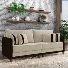 Sofá Living Montecarlo 3 Lugares Bipartido 252cm Pés Em Madeira Veludo-pu Bege-marrom G33 Gran Belo