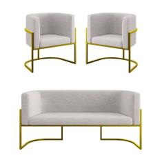 Kit 2 Poltronas Sofá 2 Lugares Para Recepção Balaqui Bege