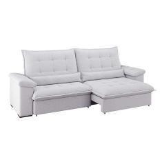 Sofá 4 Lugares Retrátil e Reclinável Módena Molas Ensacadas Linho Cinza Claro