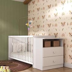 Berço Cômoda COM COLCHÃO Meu Bebê Multimóveis Branco / 3 ANOS DE GARANTIA