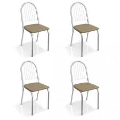Conjunto 4 Cadeiras para Sala de Jantar Noruega Metal Marrom/Cromado/C