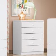 Cômoda Infantil 5 Gavetas Bala de Menta Branco - Henn