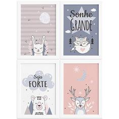 Quadros Decoração Escandinava Infantil 4un Moldura Branca 22x32