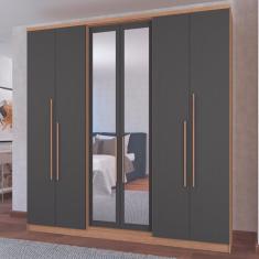 Guarda Roupas Casal com Espelho 6 Portas 2 Gavetas Sonata Móveis Castro - Angelin/Titânio