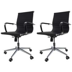 Kit 2 Cadeiras De Escritório Baixa Tela p/120Kg Preto