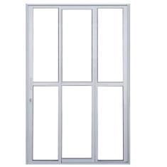 Porta de Alumínio Sacada 3 Folhas Branca Linha 25 Com Fechadura - DC -