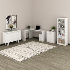Kit 4 Peças Com Escrivaninha Em L, Estante 4 Prateleiras, Arm