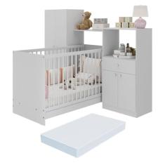 Berço 3 em 1 com Colchão e Guarda-roupas 4 Portas 1 Gaveta Multimóveis Mp4153 Branco