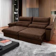 Sofá Retrátil Reclinável Grécia 2.50m Suede Velut Marrom Molas no Assento - King House