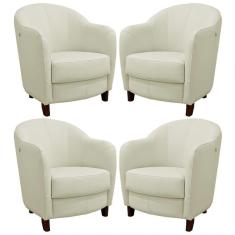 Kit 4 Poltronas Decorativas Sala de Estar Pés Madeira Kairós Couro Off White Gran Belo