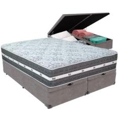 Cama Box Baú Cinza E Colchão Black Graphite Molas Ensacadas Queen 158x