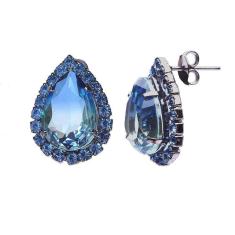 Brinco De Pedra Gota Azul Com Strass Folheado A Grafite