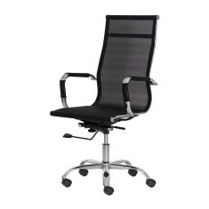 Cadeira Escritório Presidente Preta Base Giratória Cromada