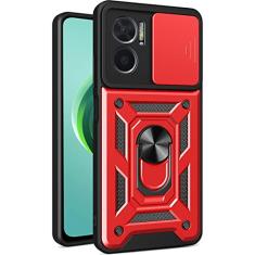 Ysnzaq Capa resistente à prova de choque de grau militar para Xiaomi Redmi 10 5G 6,6 polegadas, proteção de lente de janela deslizante com suporte magnético de carro capa de telefone para Xiaomi Redmi