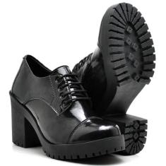Sapato Oxford Feminino Salto Tratorado Verniz Preto Hype