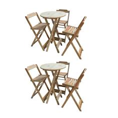 Kit 2 Jogos De Mesas Bistrô De Madeira Dobrável Com 3 Banquetas - Crua