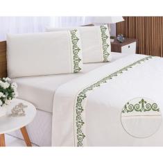 Jogo lençol Atenas quarto casal Queen bordado 4 peças 2fronha