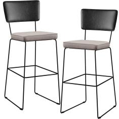 Kit 02 Banquetas Altas Preto Linho Bege