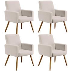 Kit 04 Poltronas Decorativas Para Sala de Estar Maria W01 Linho Cru - 
