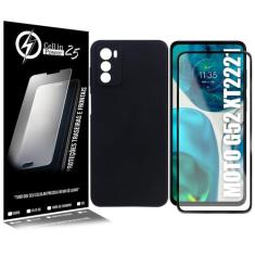 Película Vidro 3D + Capa Carteira PRETA compativel Moto G52 XT2221 6.6