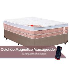 Cama Box Casal: Colchão c/Vibro Massagem Castor Tecnopedic Premium Niponpedic Magnético c/ + Base CRC Courano Clean(138x188)